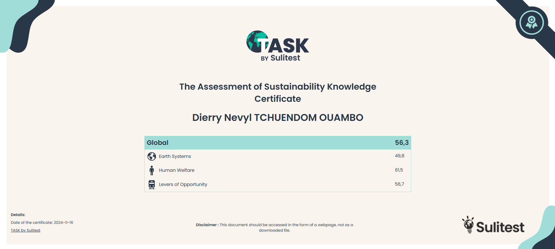 TASK - The Assessment of sustainability Knowledge